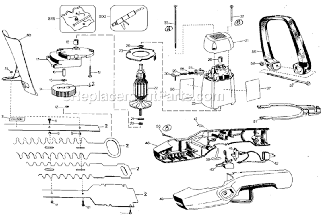 Page A Diagram and Parts List for 8124 Type 51 Black and Decker Hedge Trimmer